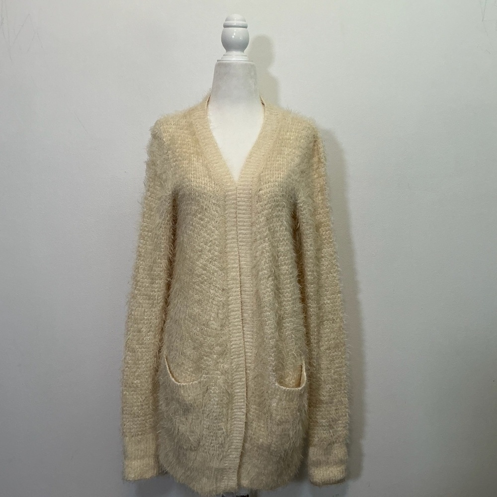Pins And Needles Cream Fuzzy Open Front Cardigan … - image 2